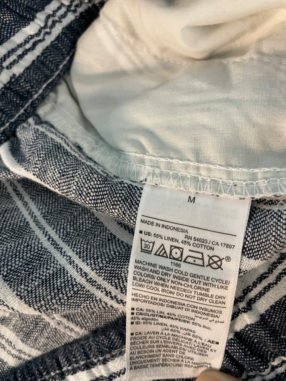 NWT Old Navy Navy and White Vertical-Stripe Wide Leg Linen-Blend Pull On Pants - Picture 5 of 9